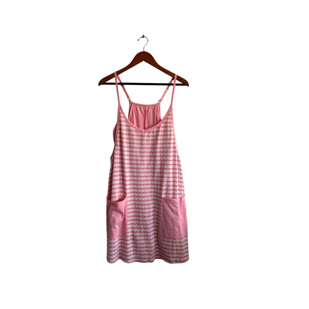 FISOEW Women Light Pink Striped Sleeveless Pocket Dress XL NEW